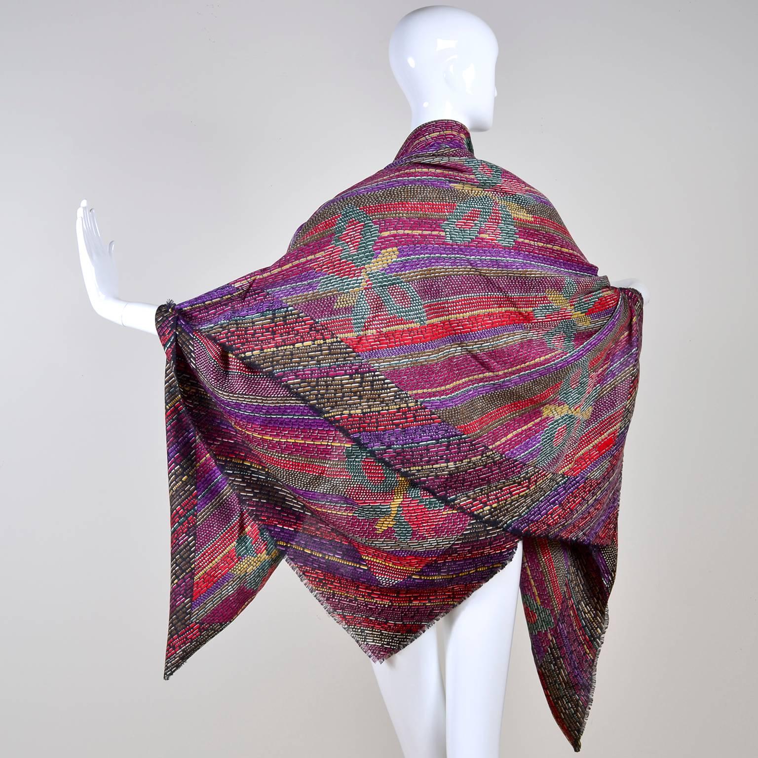 Black Bottega Veneta Scarf / Wrap in Oversized Wool Silk in Colorful Butterfly Pattern