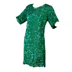 Vintage Green Beaded Sequin Silk Party Dress