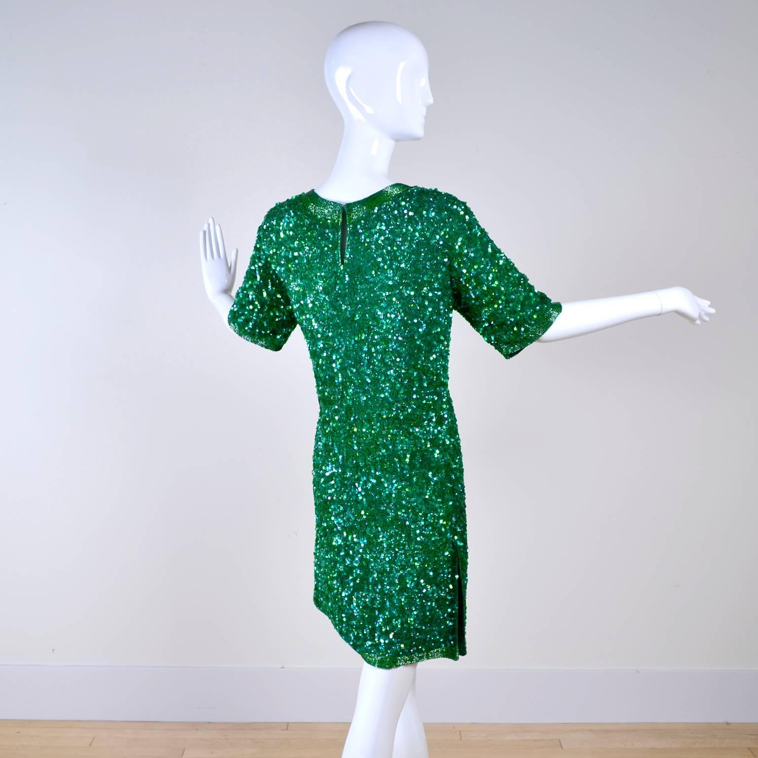 Women's Vintage Green Beaded Sequin Silk Party Dress 