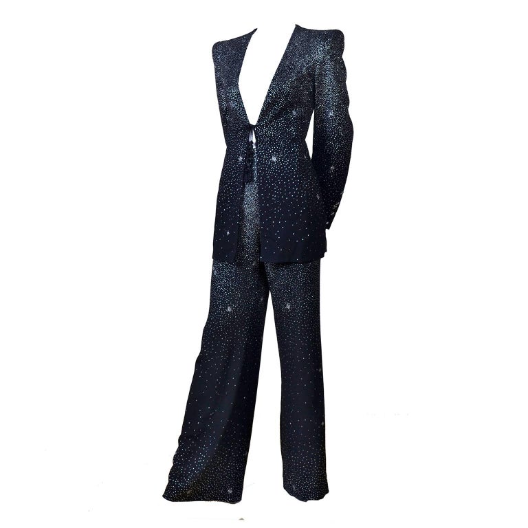 Christian Lacroix Black Jacket and Pants Evening Suit With Silver