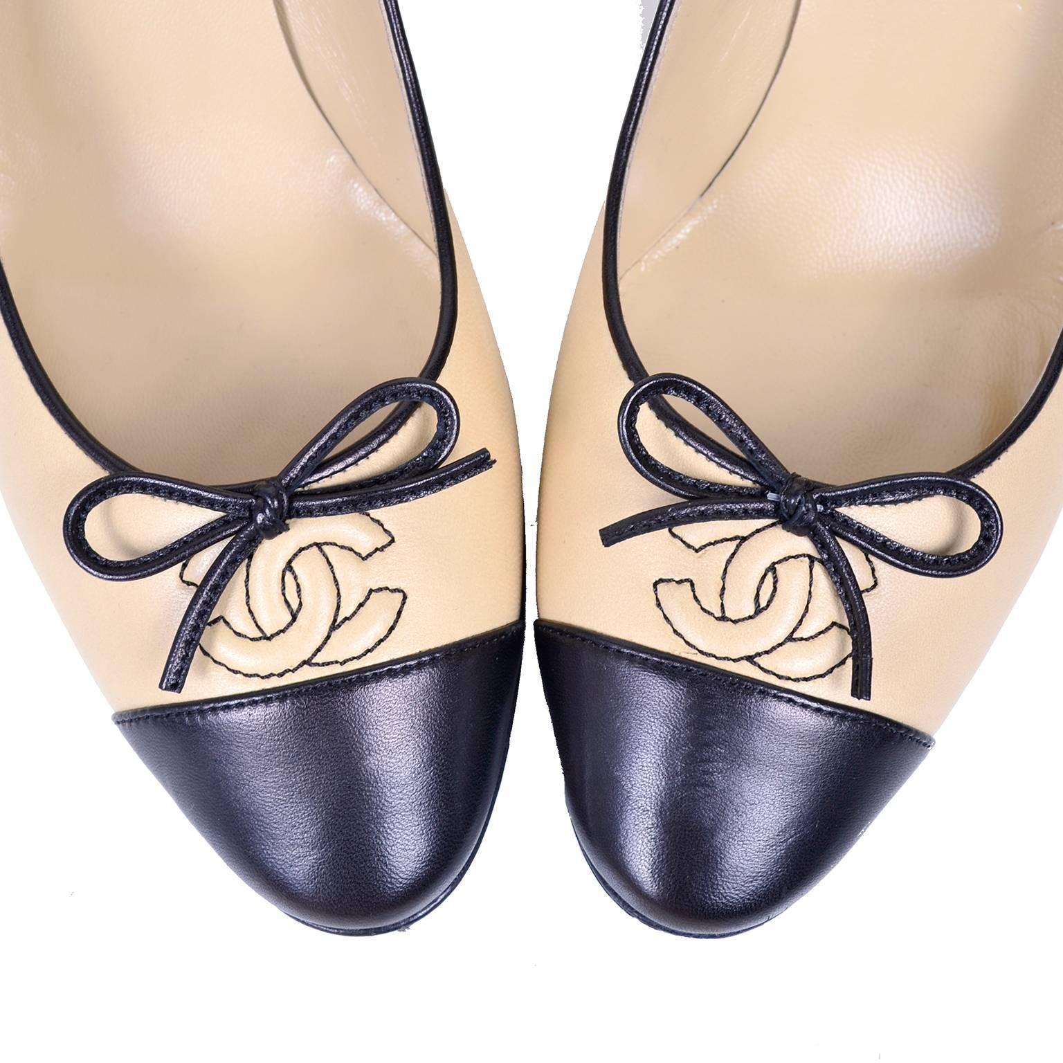 chanel pumps beige and black