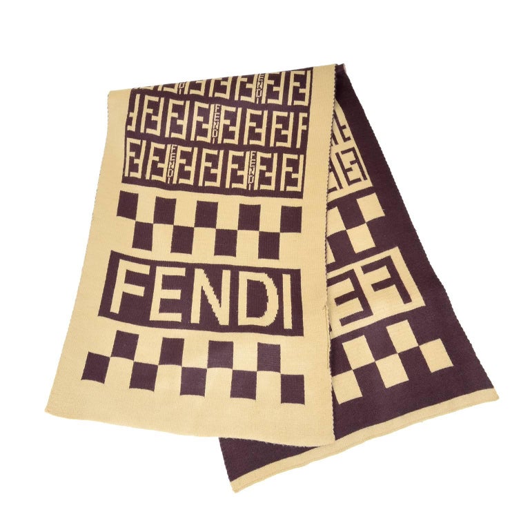 Fendi Vintage Zucca Monogram Cashmere Wool Logo Scarf Muffler at 1stDibs