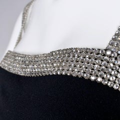 1970s Vintage I Magnin Black Evening Gown Dress W/ 6 Rows of Rhinestones