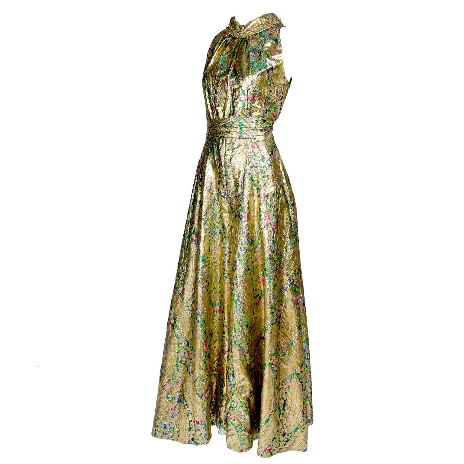 1960s Vintage Gold Lame Wide Leg Jumpsuit Evening Dress Alternative