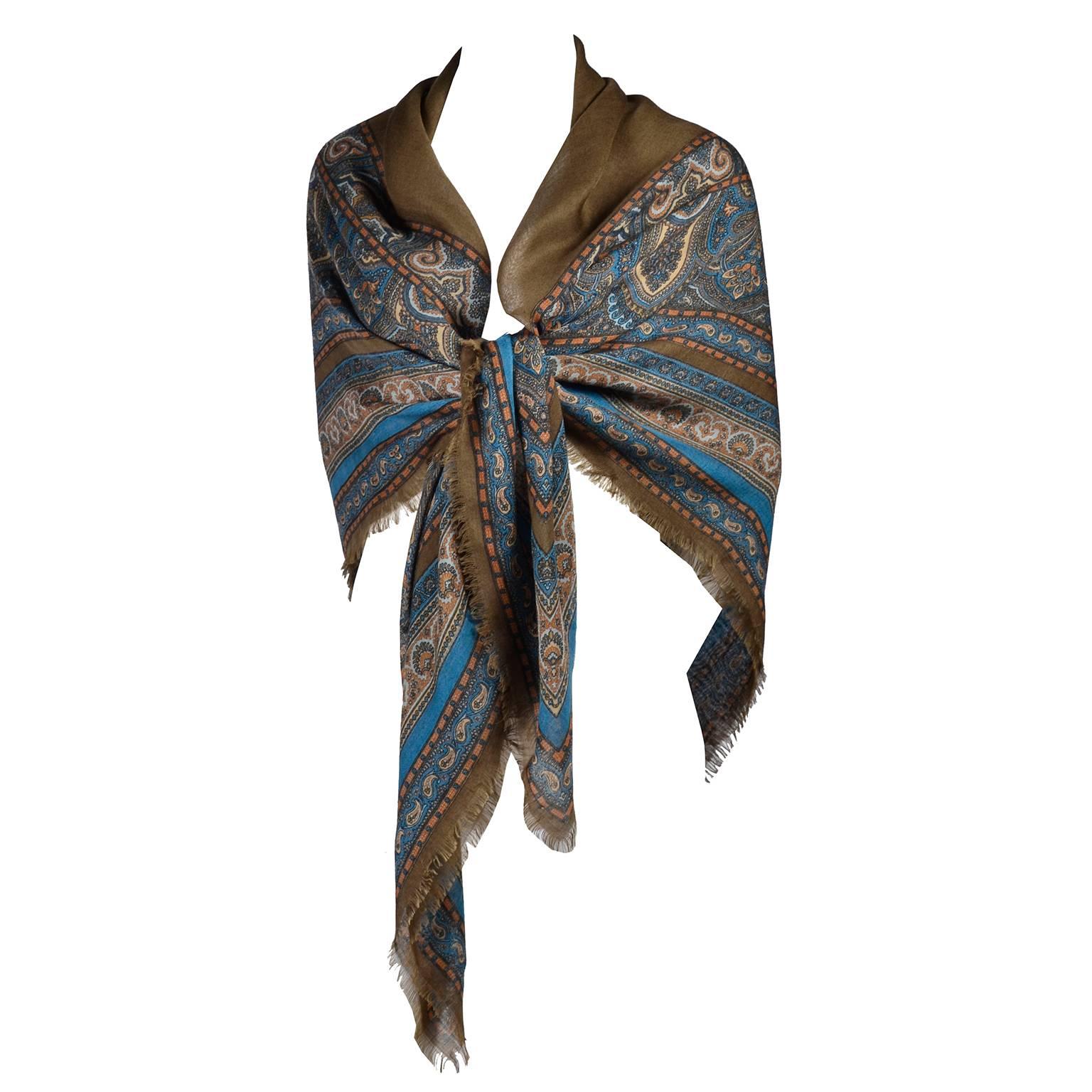 1970s YSL Yves Saint Laurent 52" Blue and Brown Wool Vintage Scarf or Shawl  Wrap at 1stDibs | ysl shawl, ysl scarf, ysl 52