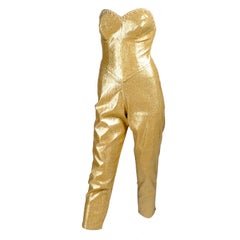 1950s Rare Vintage Jumpsuit Trägerlos in Gold Lurex Mit Strass & Perlen