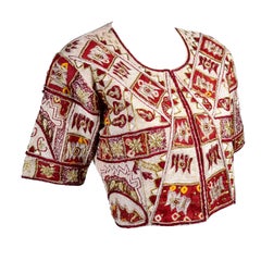 Used Choli or Saree Blouse in Maroon and Ivory Silk Gold Metallic Embroidery 