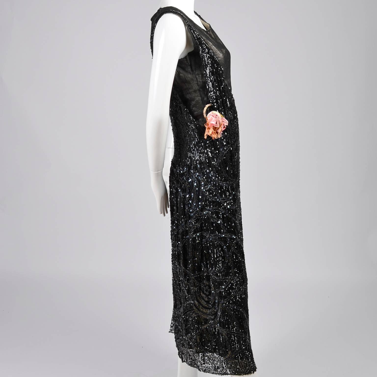 Vintage Flapper 1920's Dress Black Beaded With Sequins 1