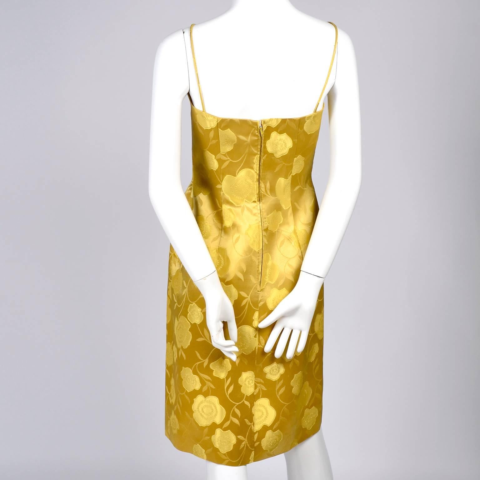 1960s Vintage Cocktail Dress Gold Brocade Satin W/ Sleeveless Bow Overdress 2