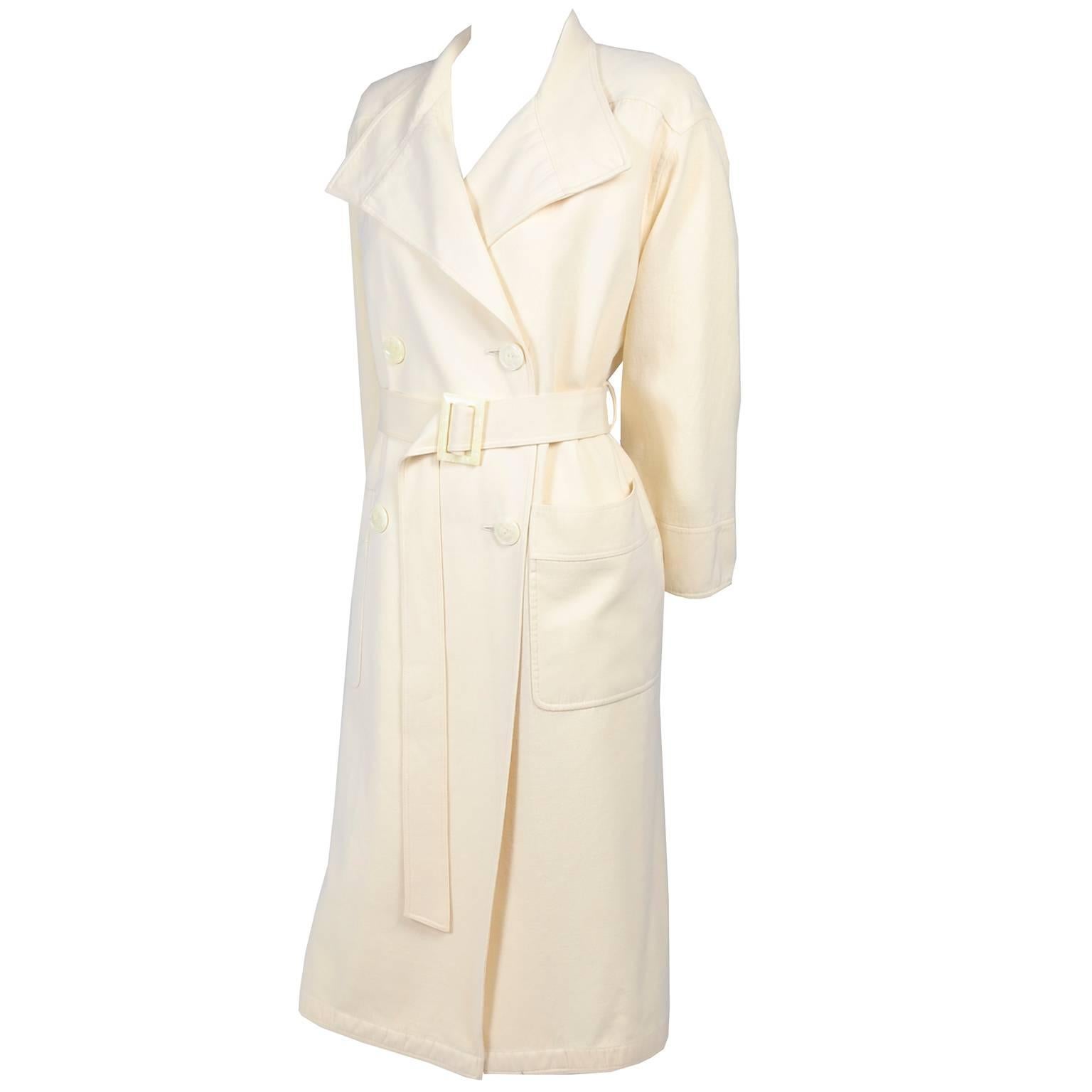 Valentino Vintage Coat Double Breasted Cream Wool Trench Coat