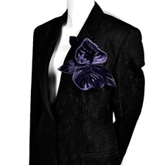 Armani Collezioni Vintage Purple Velvet Orchid Flower Brooch in Gift Box