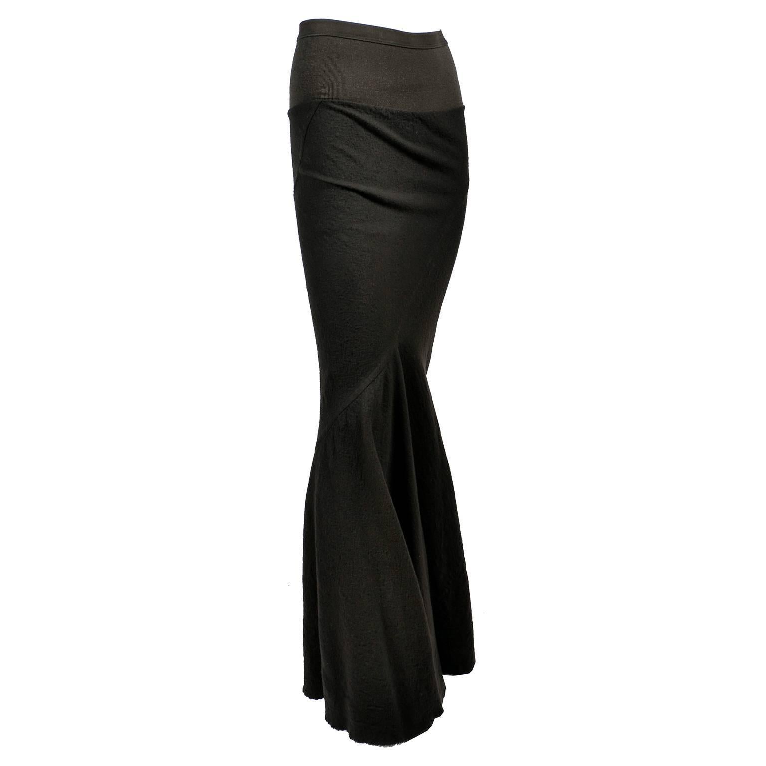 Bodycon Rick Owens Skirt in Dark Green Wool Asymmetric 2006 Queen Collection