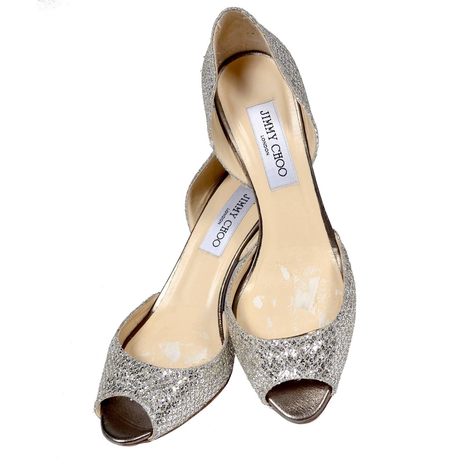 Jimmy Choo Shoes D'Orsay Pumps in Glitter Champagne Size 37.5 W/ Box ...