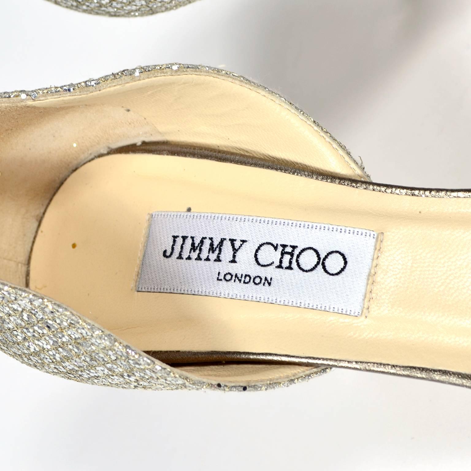 Jimmy Choo Shoes D'Orsay Pumps in Glitter Champagne Size 37.5 W/ Box & Bag For Sale 1