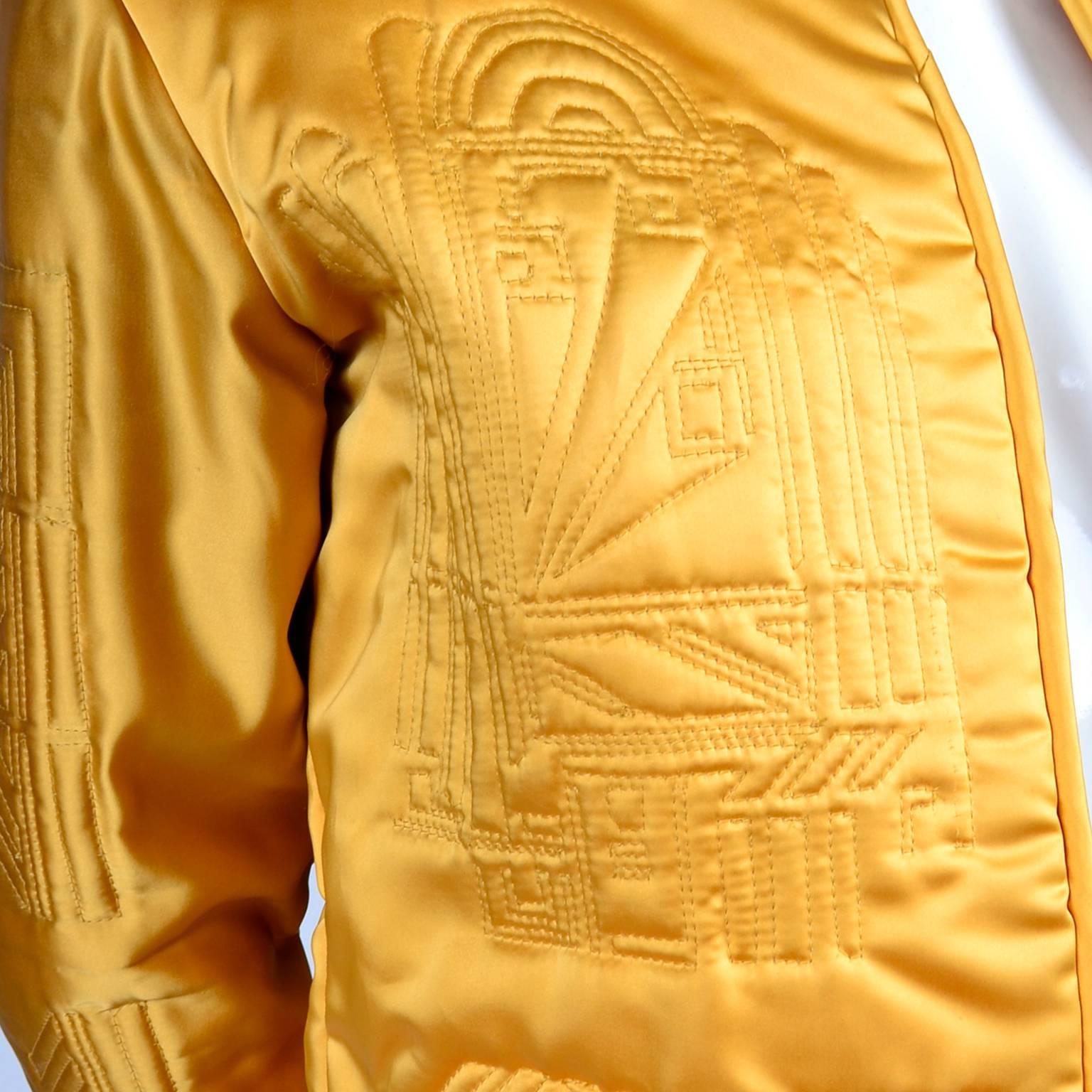 1980s Vintage Jacket in Art Deco Inspired Quilted Gold Silk Fabric 1