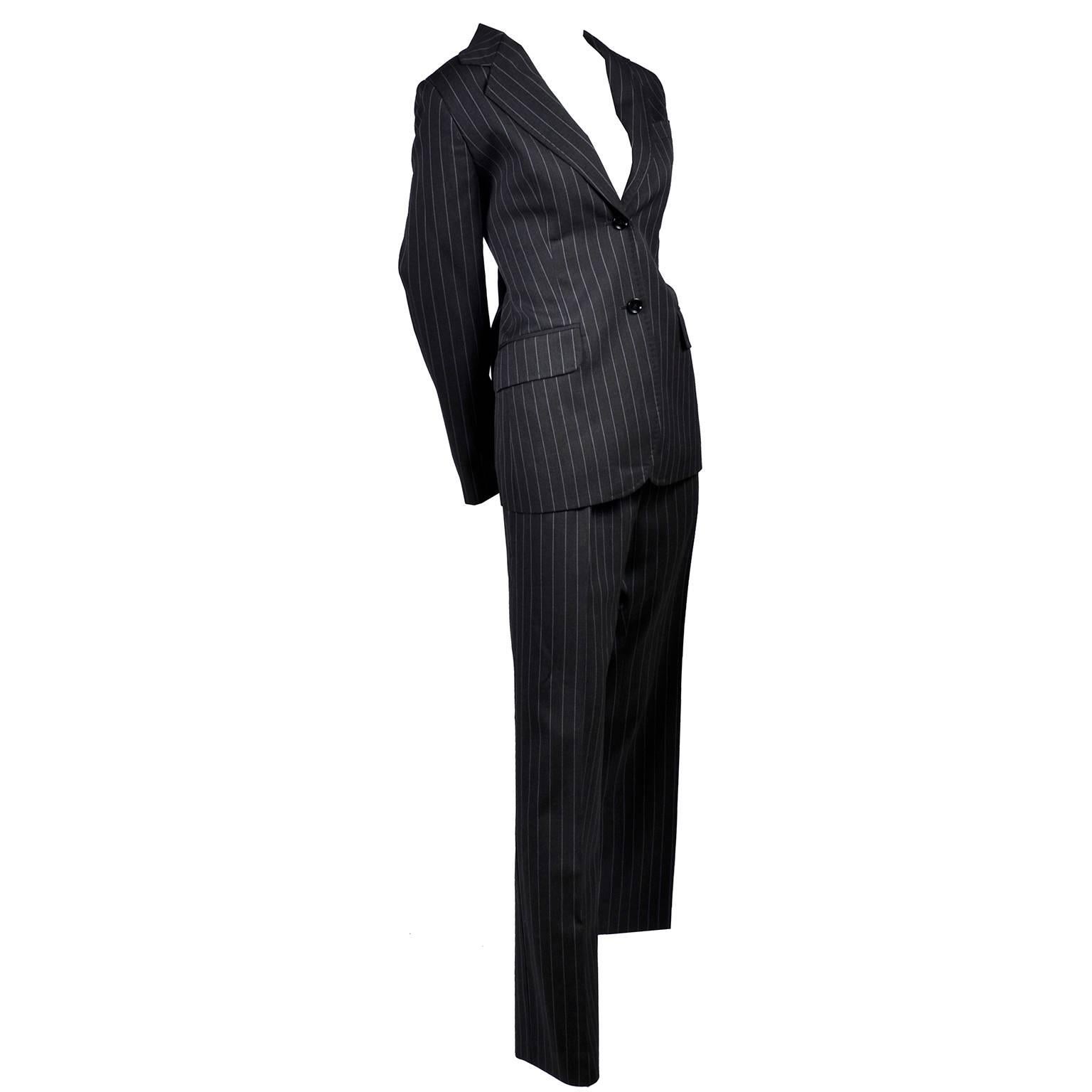 Dolce & Gabbana Vintage Charcoal Pinstripe Trouser Suit W/ blazer & Pants 48