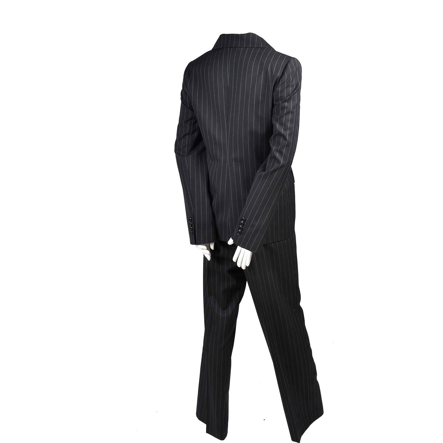 Dolce & Gabbana Vintage Charcoal Pinstripe Trouser Suit W/ blazer & Pants 48 In Excellent Condition In Portland, OR