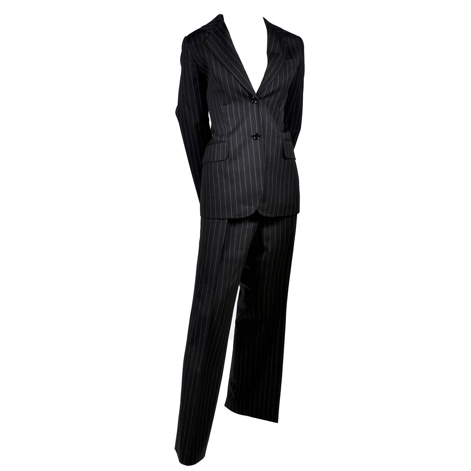 Black Dolce & Gabbana Vintage Charcoal Pinstripe Trouser Suit W/ blazer & Pants 48