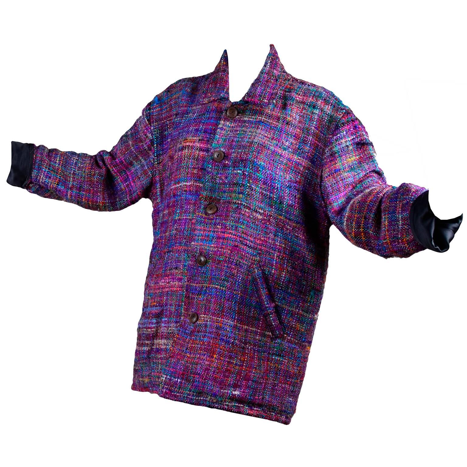 Women's 1980s Vintage Jacket in Multi Colored Silk Tweed 