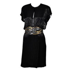 1980s Bob Mackie Vintage Dress Black Silver & Gold Beaded Cocktail Dress