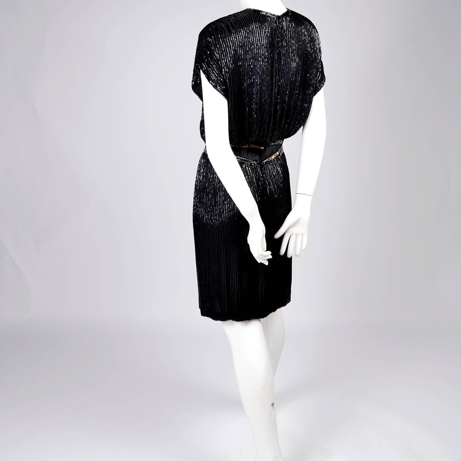 1980s Bob Mackie Vintage Dress Black Silver & Gold Beaded Cocktail Dress 4
