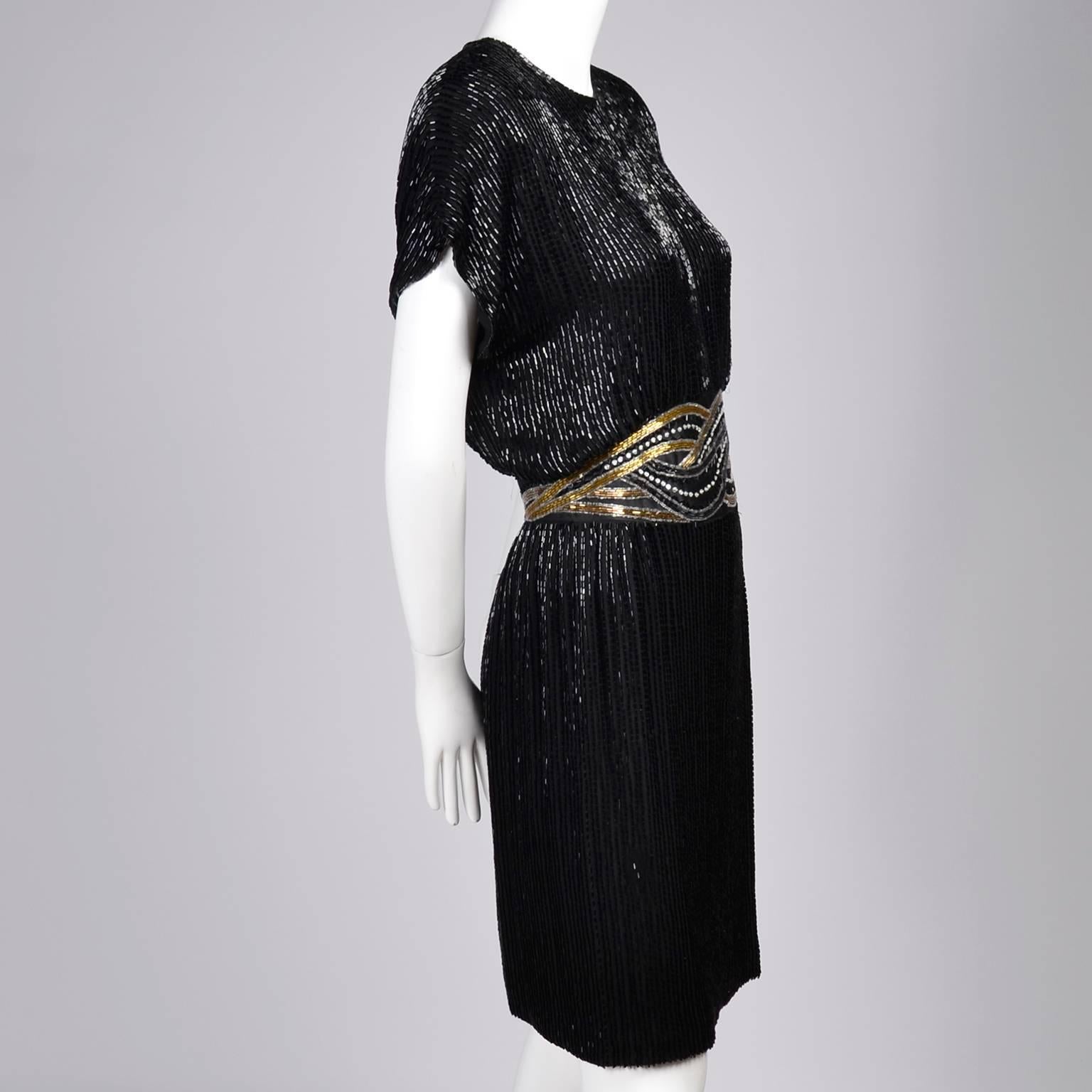 1980s Bob Mackie Vintage Dress Black Silver & Gold Beaded Cocktail Dress 3