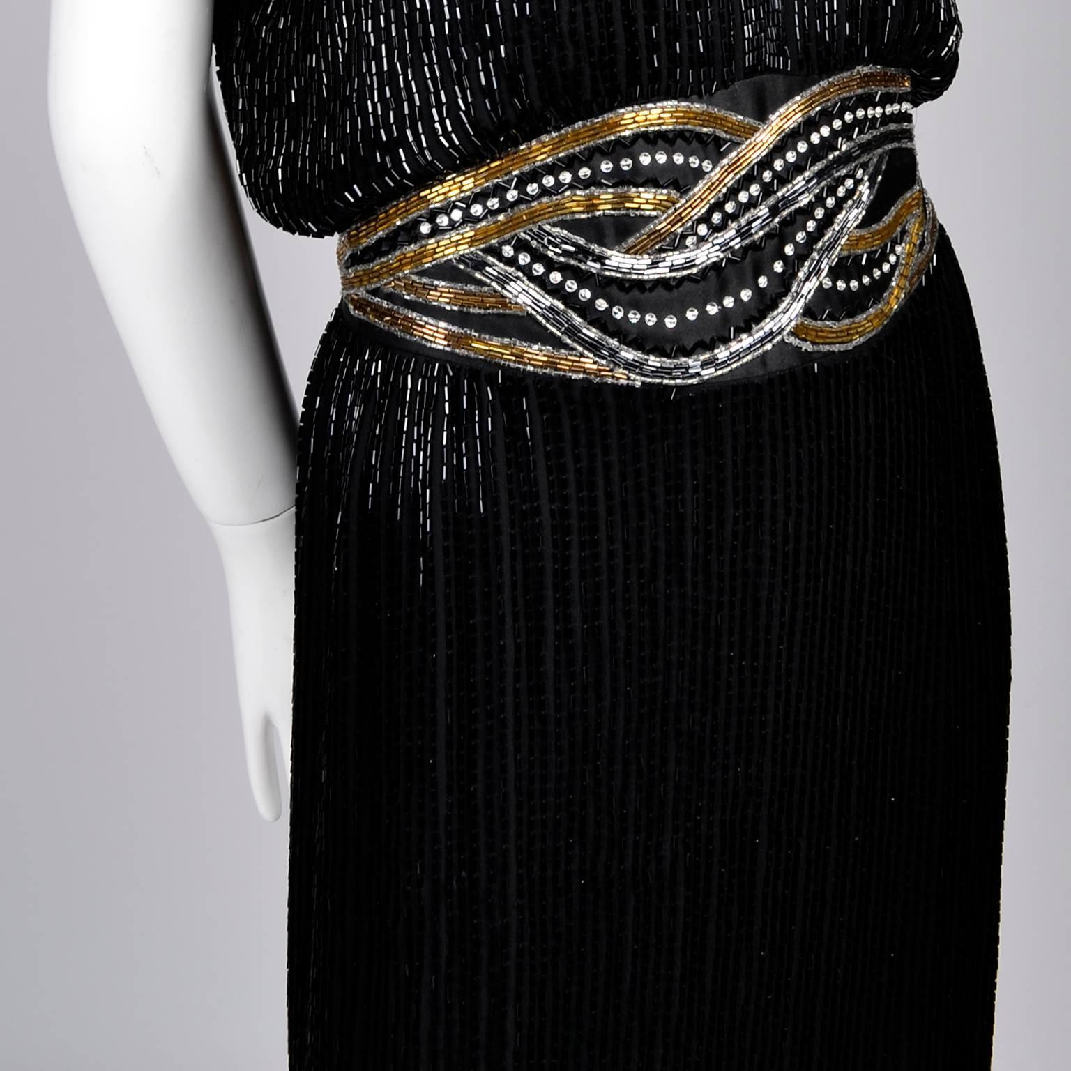 1980s Bob Mackie Vintage Dress Black Silver & Gold Beaded Cocktail Dress 1