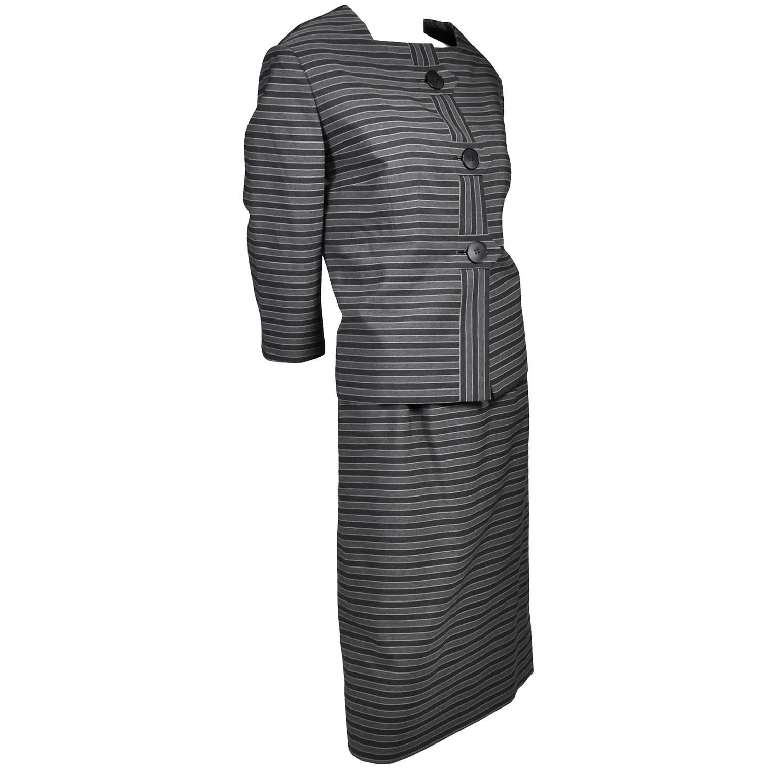 1960s Vintage Irene Lentz Suit from Bullocks Wilshire in Gray and Black Stripes