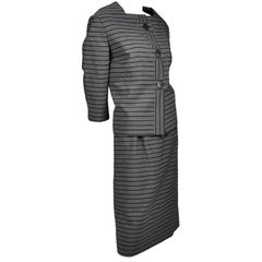 1960s Retro Irene Lentz Suit from Bullocks Wilshire in Gray and Black Stripes