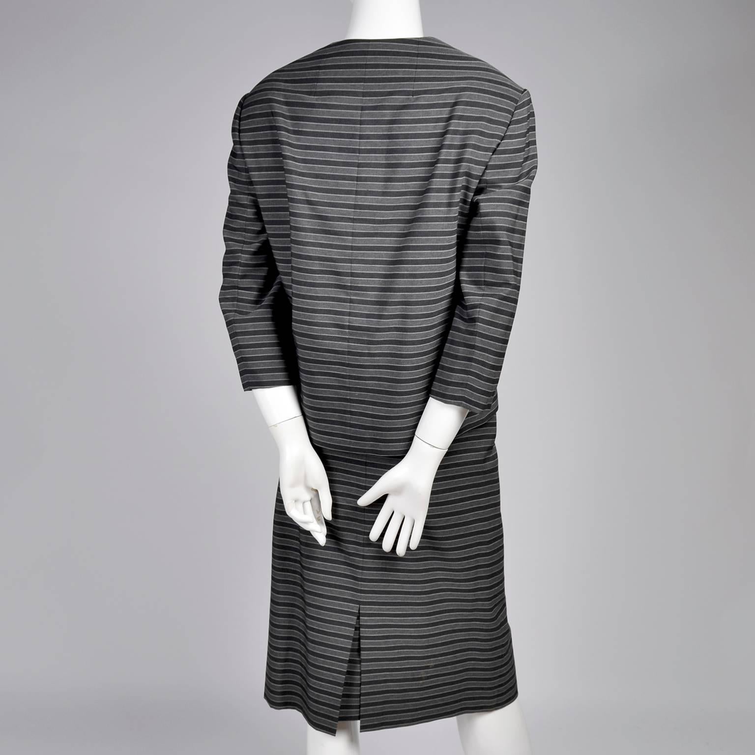1960s Vintage Irene Lentz Suit from Bullocks Wilshire in Gray and Black Stripes In Excellent Condition In Portland, OR