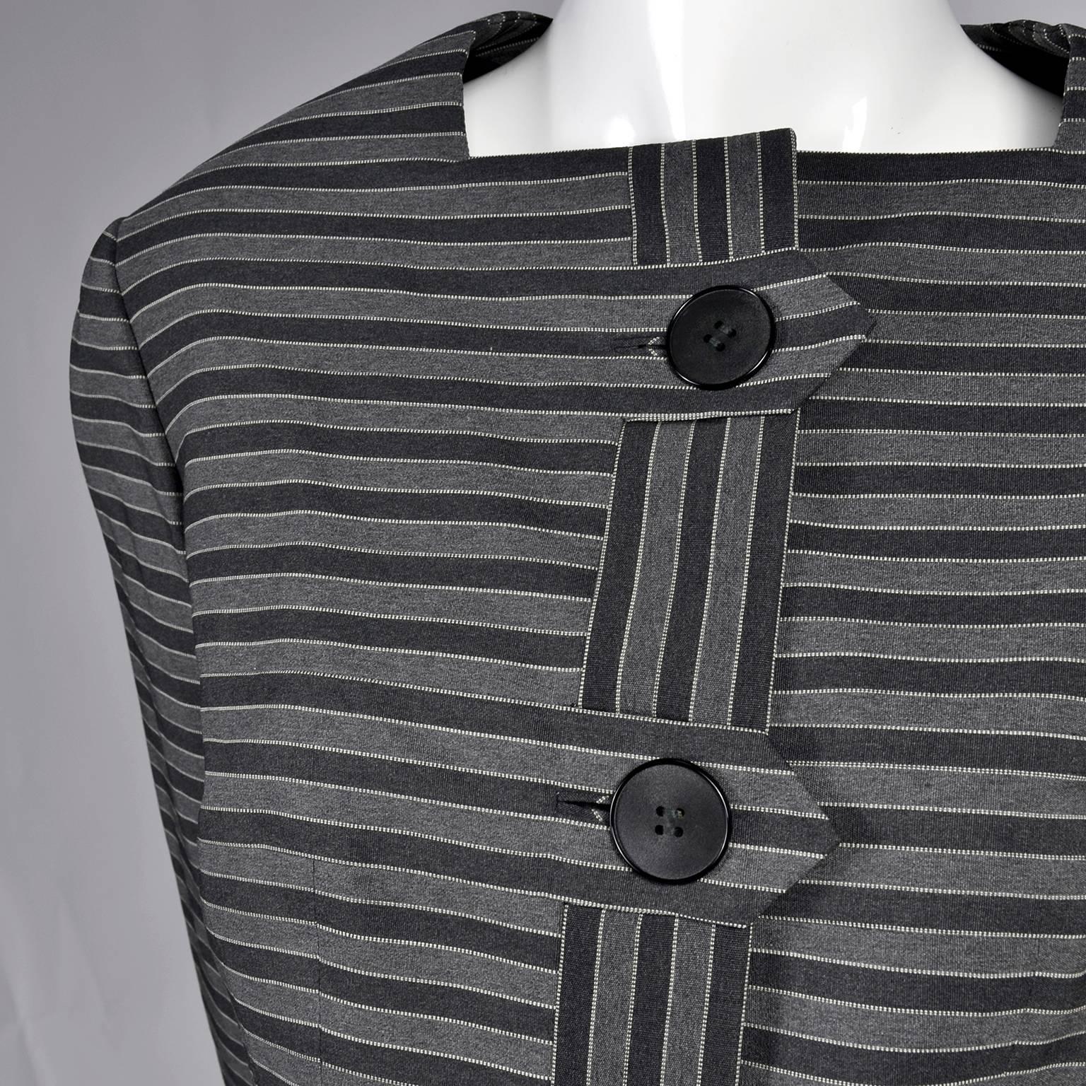 1960er Jahre Vintage Irene Lentz Anzug von Bullocks Wilshire in Grau und Schwarz gestreiften Streifen im Zustand „Hervorragend“ in Portland, OR