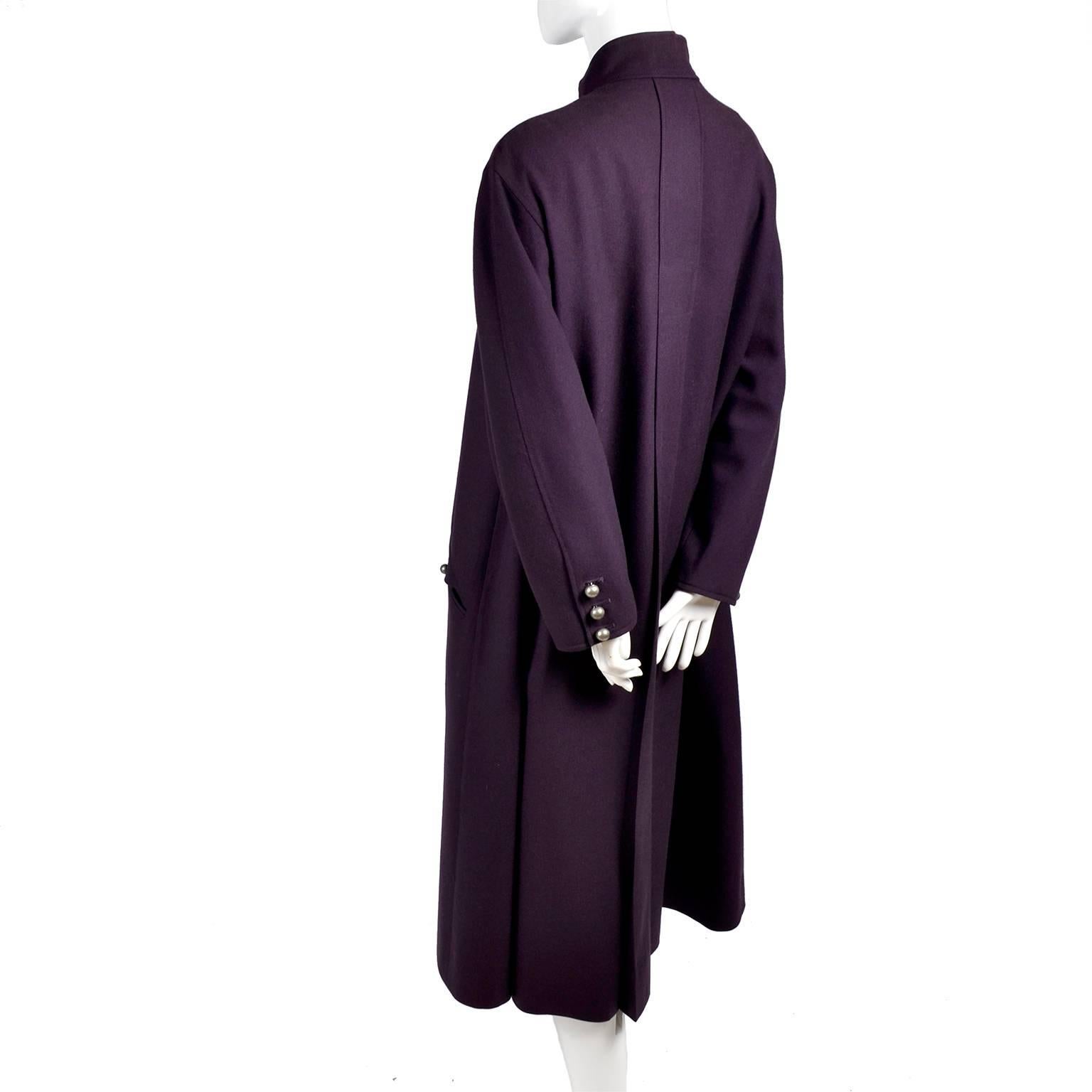 Black 1980s Louis Feraud Purple Wool Vintage Coat With Pockets Size 34 For Sale