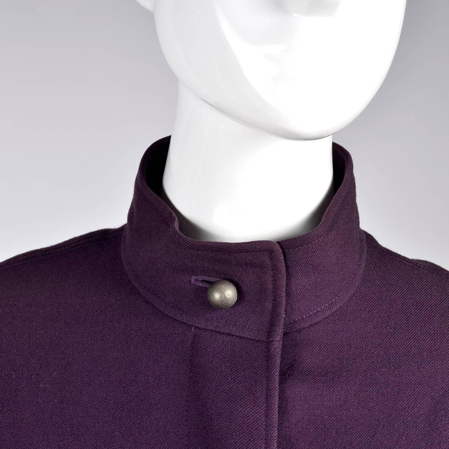 Women's 1980s Louis Feraud Purple Wool Vintage Coat With Pockets Size 34 For Sale