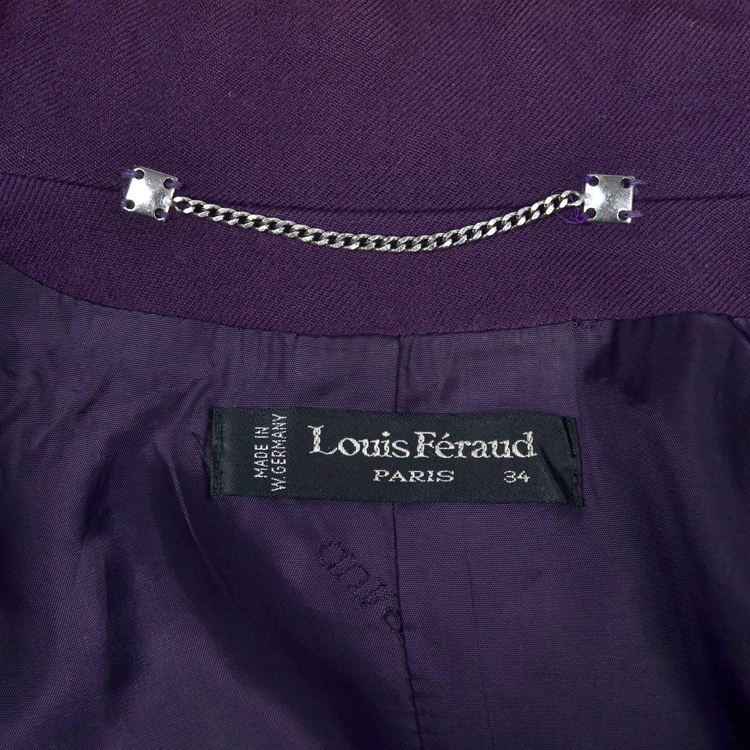 1980s Louis Feraud Purple Wool Vintage Coat With Pockets Size 34 For Sale 1