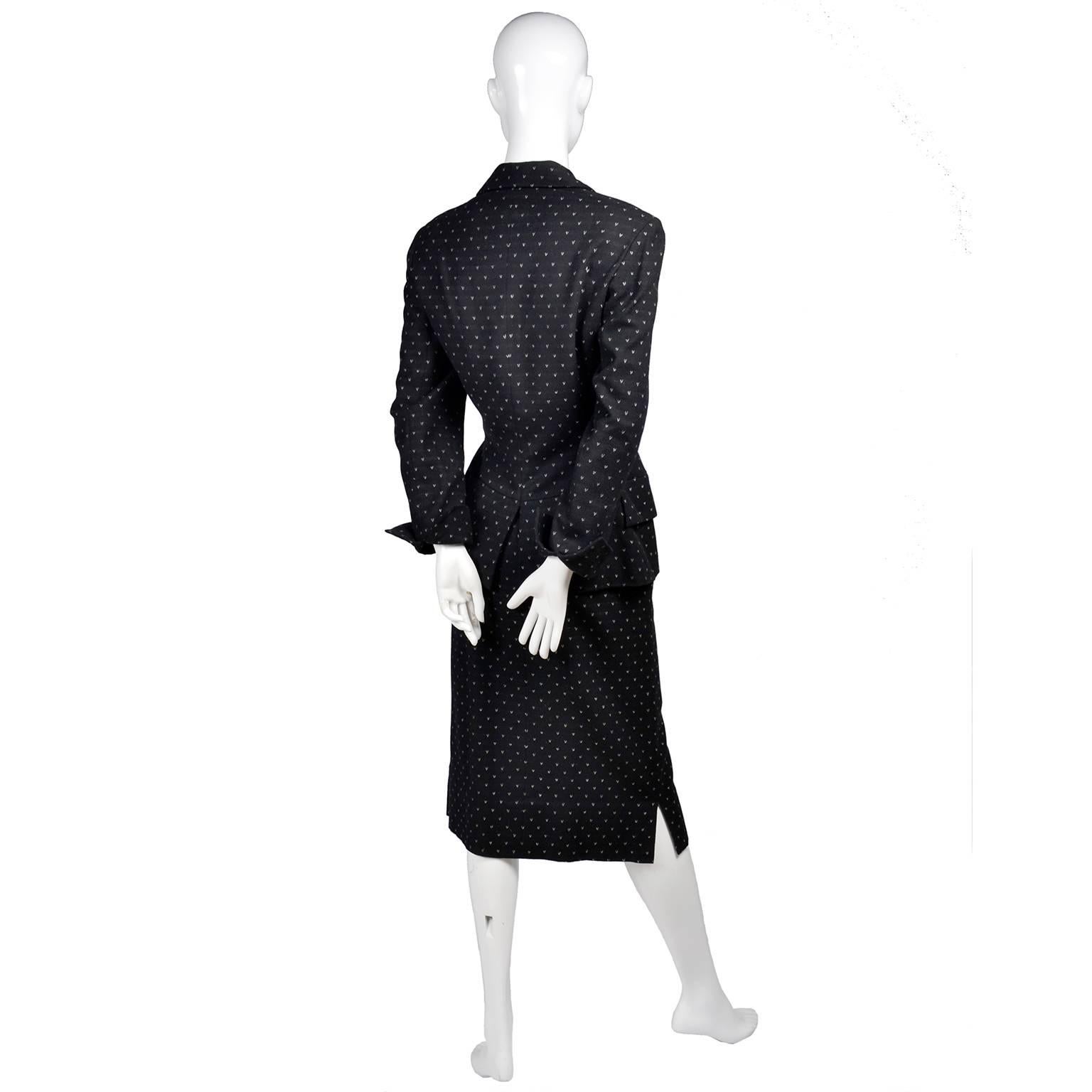 Irene Vintage Suit 1940s Skirt & Blazer Black & Ivory Wool Famous Aviator Estate 1