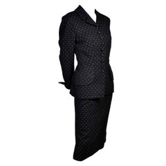 Irene Vintage Suit 1940s Skirt & Blazer Black & Ivory Wool Famous Aviator Estate