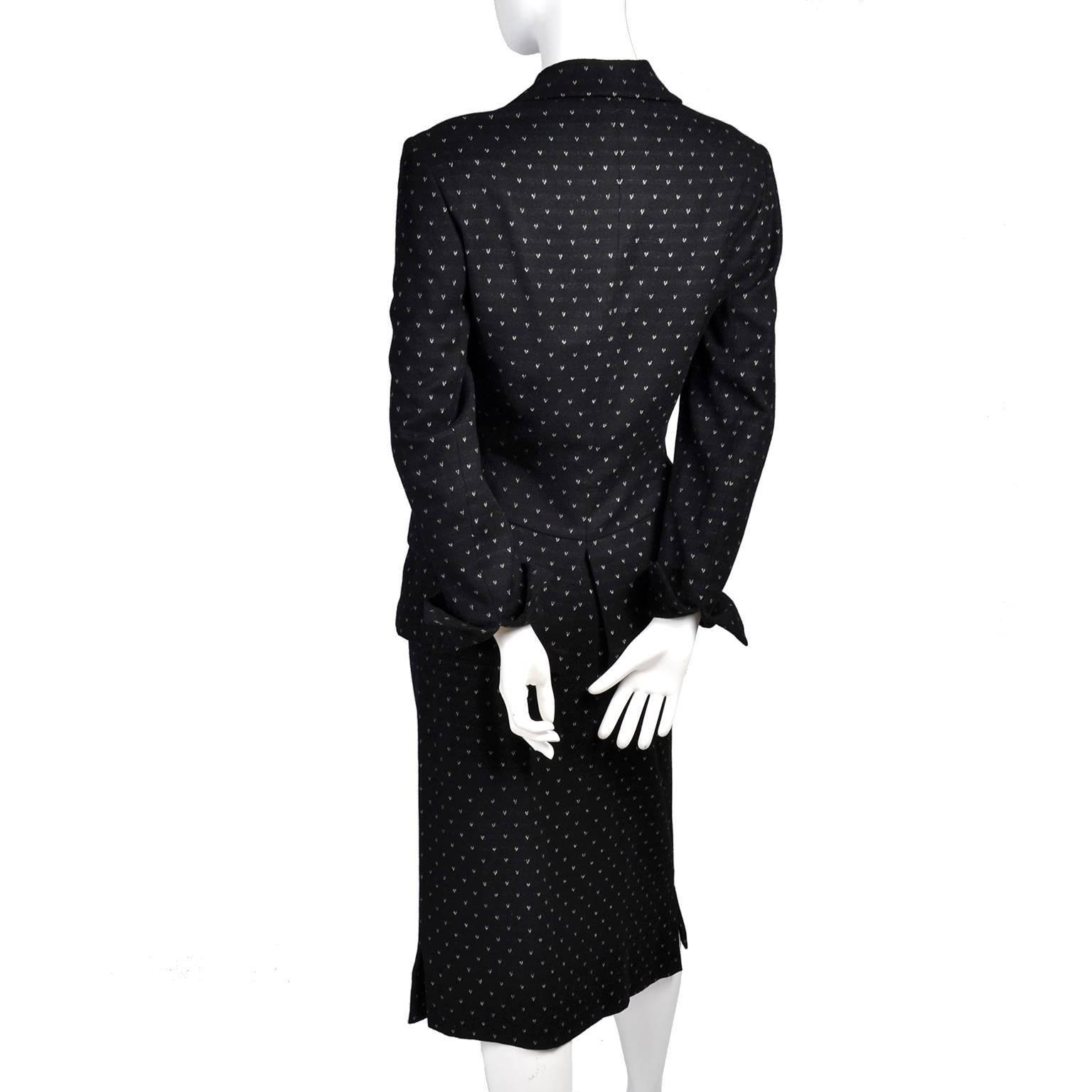 Irene Vintage Suit 1940s Skirt & Blazer Black & Ivory Wool Famous Aviator Estate 2