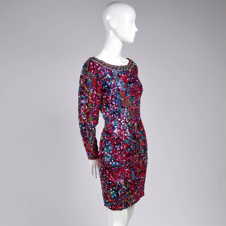 vintage oleg cassini sequin dress Sz 4//vintage Black Tie Oleg Cassini Gold Beaded Dress//pearl & Sequin 80s  Gold Sequin Cocktail Dress
