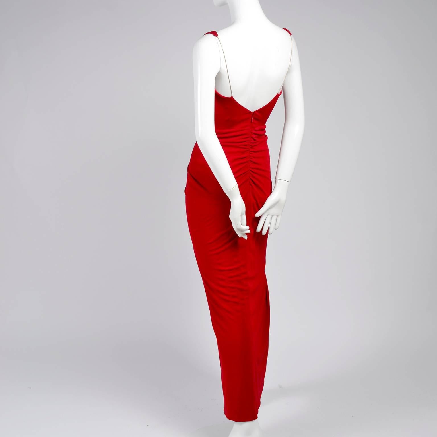 Women's 1990s Randolph Duke Red Dress Draped Body Hugging Jersey Vintage Evening Gown