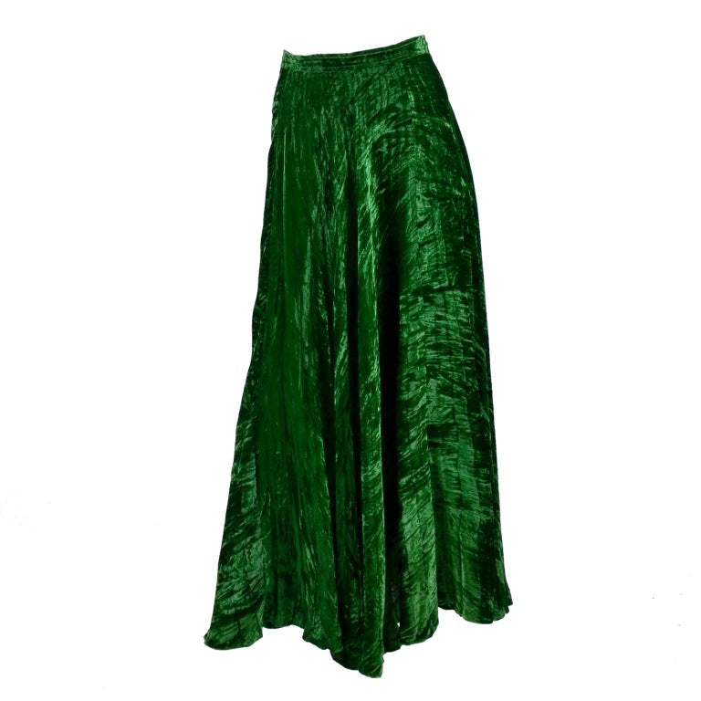 1970s Yves Saint Laurent YSL Vintage Skirt in Green Crushed Velvet at ...