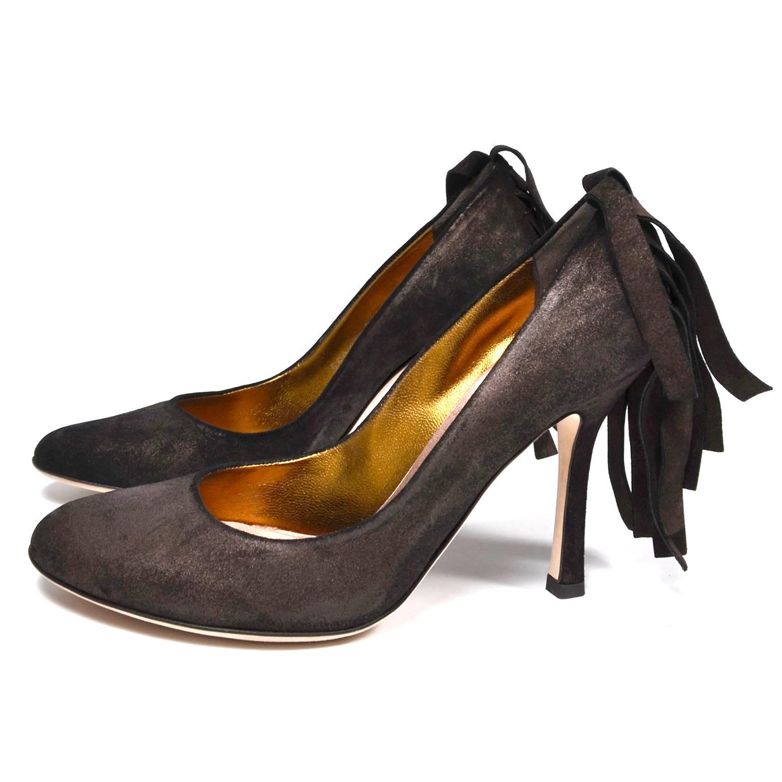 brown fringe heels