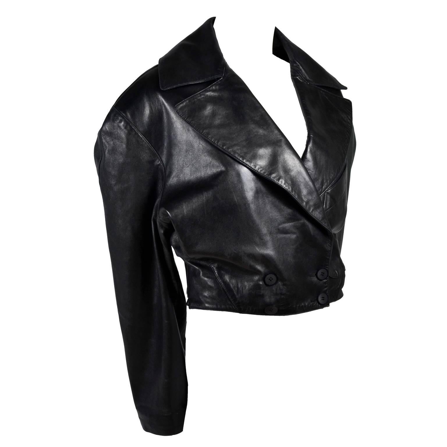 1980s Azzedine Alaia Vintage Jacket in Black Leather Made in France Size 38 