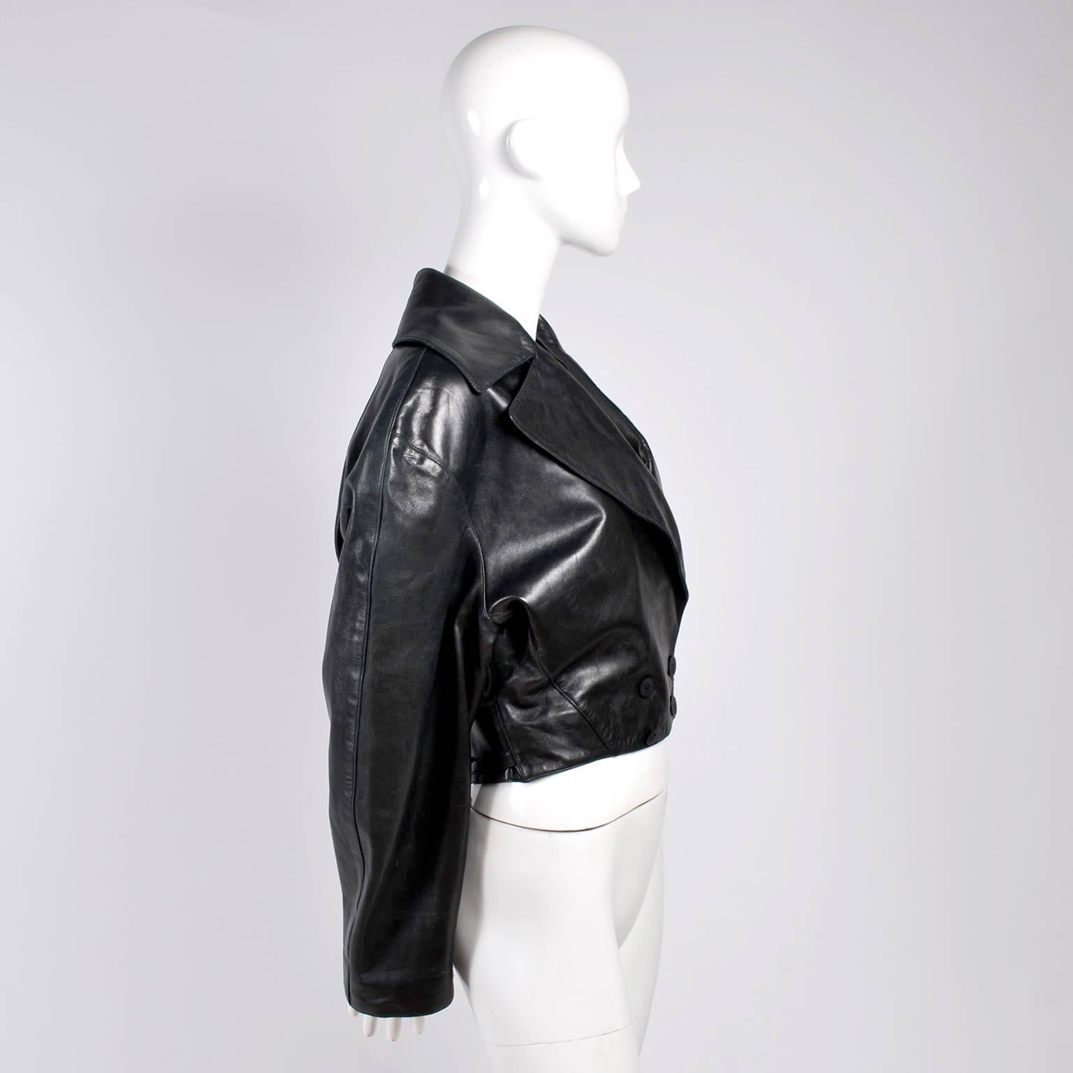 1980s Azzedine Alaia Vintage Jacket in Black Leather Made in France Size 38  1