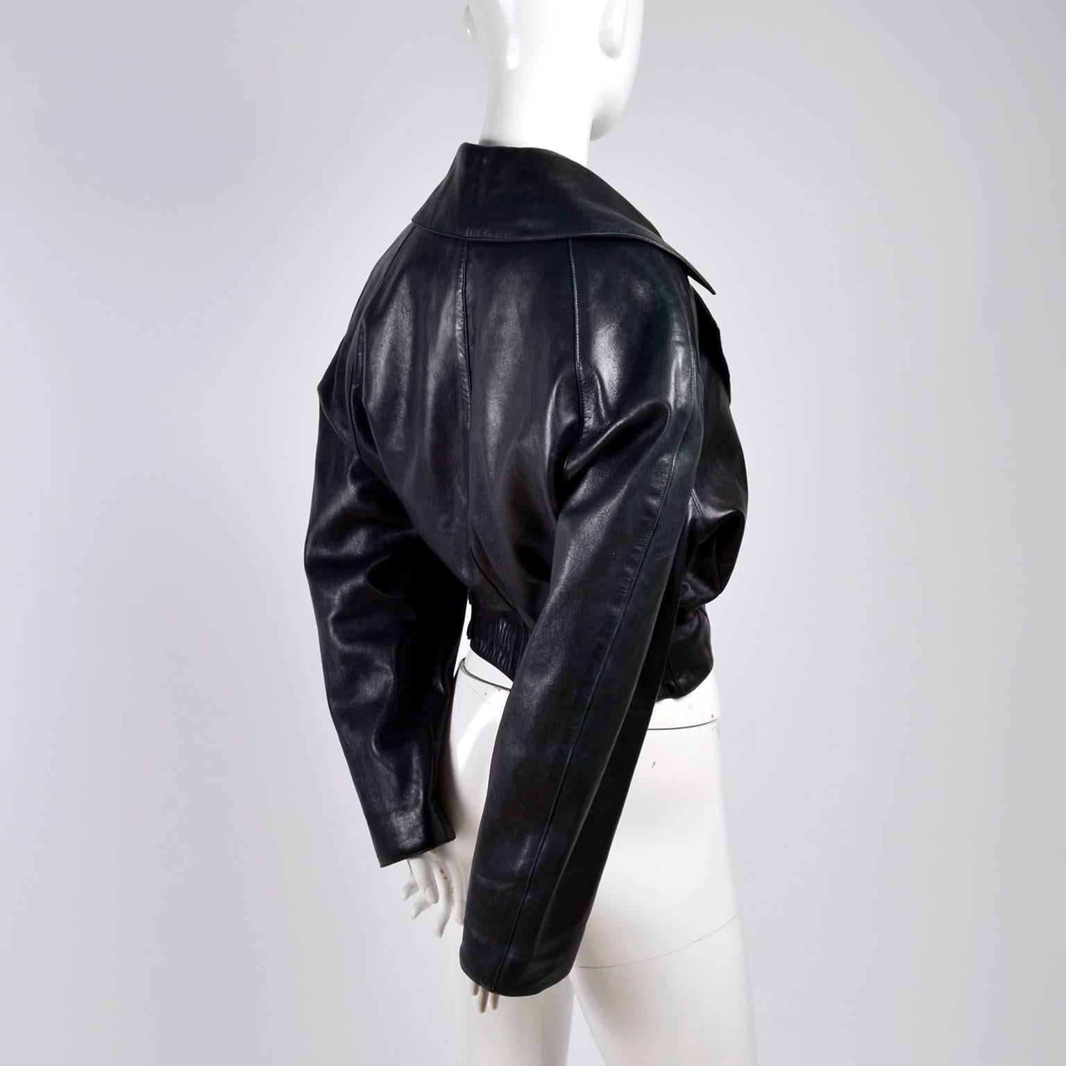 1980s Azzedine Alaia Vintage Jacket in Black Leather Made in France Size 38  In Excellent Condition In Portland, OR