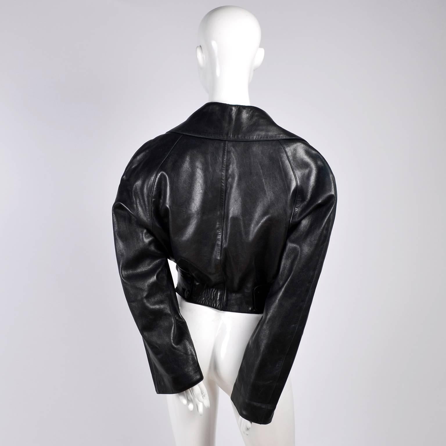 1980s Azzedine Alaia Vintage Jacket in Black Leather Made in France Size 38  2