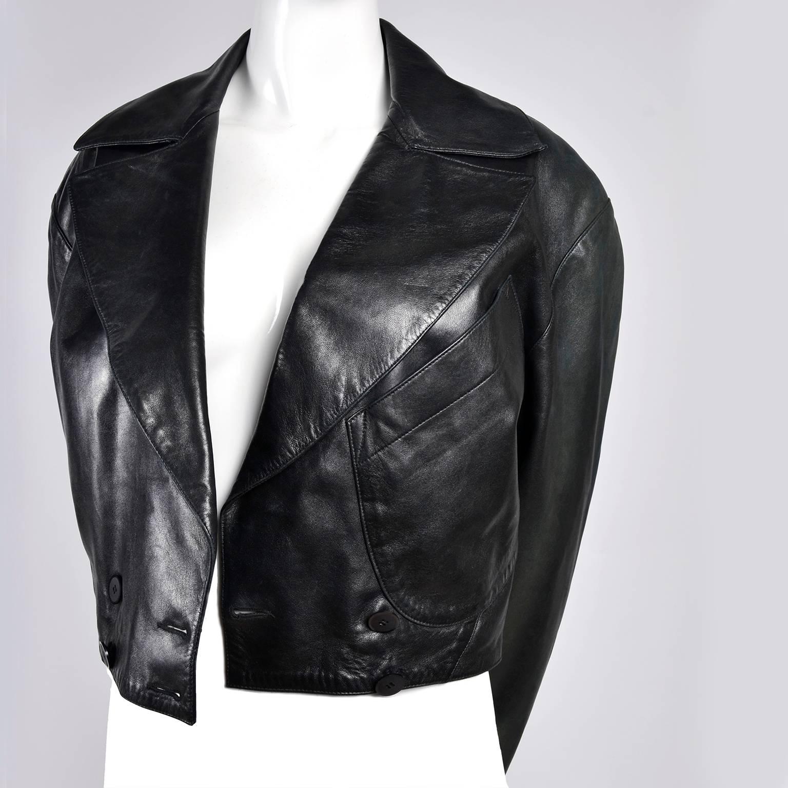 Women's 1980s Azzedine Alaia Vintage Jacket in Black Leather Made in France Size 38 