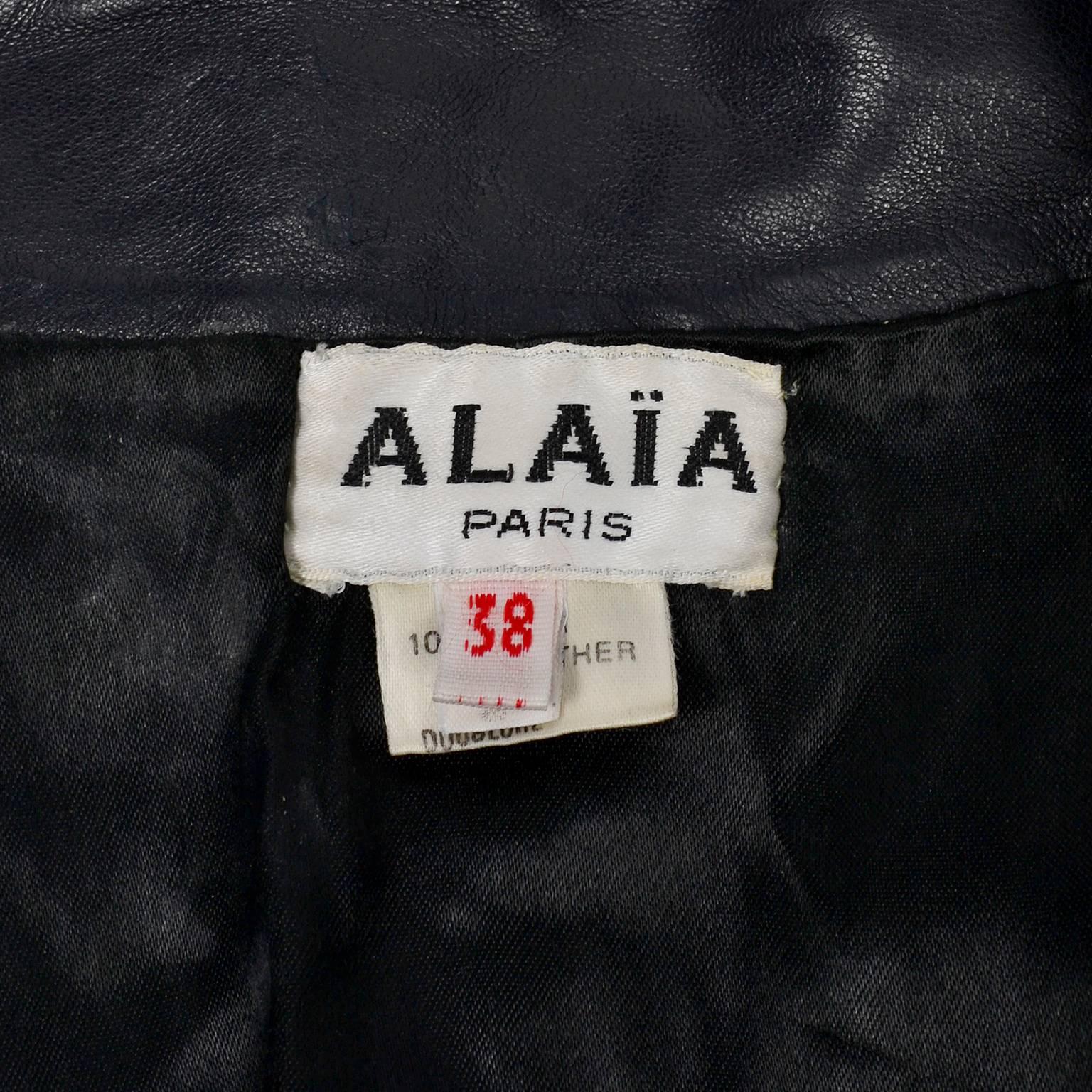 1980s Azzedine Alaia Vintage Jacket in Black Leather Made in France Size 38  3