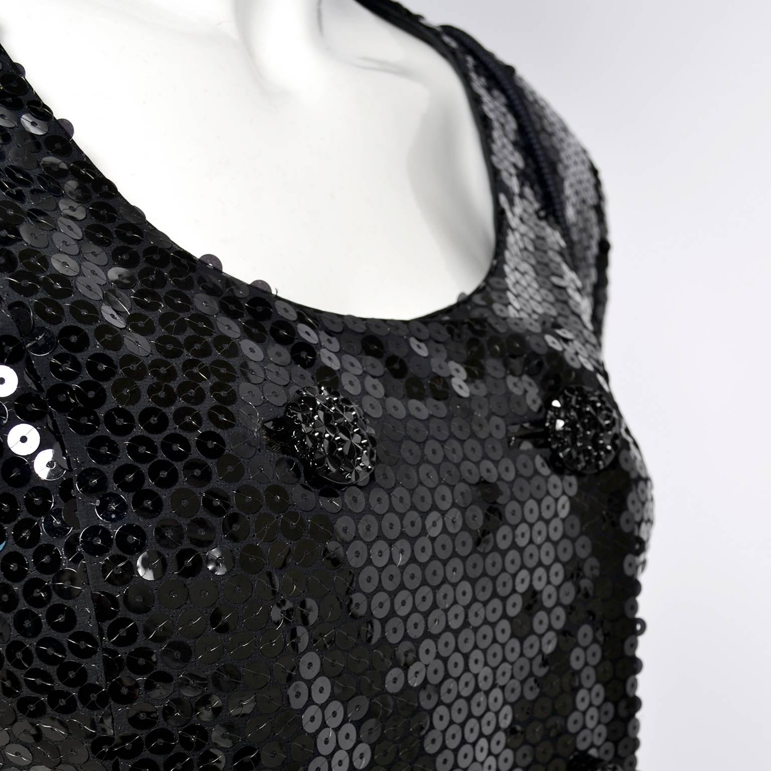 Vintage YSL Yves Saint Laurent Black Sequin Evening Pant Suit W/ Top Bag & Scarf 1