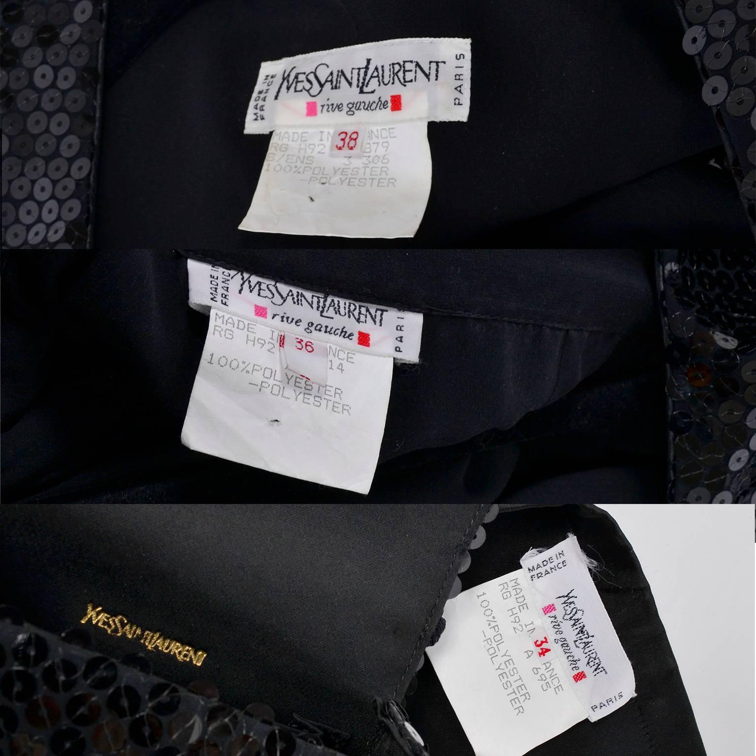 Vintage YSL Yves Saint Laurent Black Sequin Evening Pant Suit W/ Top Bag & Scarf 3