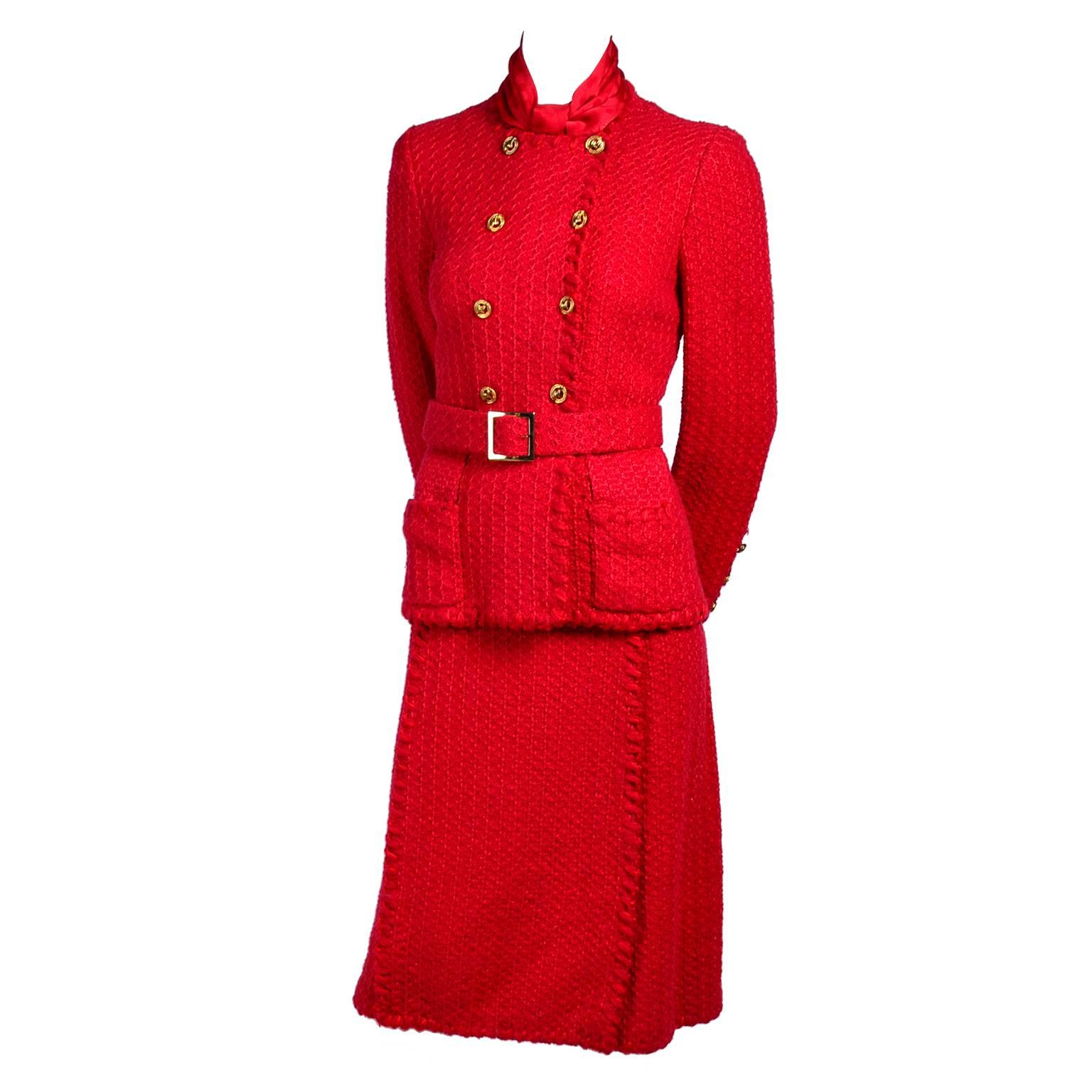 Vintage 1981 Adolfo Red Wool Skirt Suit Made Famous by First Lady Nancy Regan